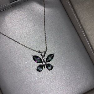 ZALES silver diamond butterfly necklace